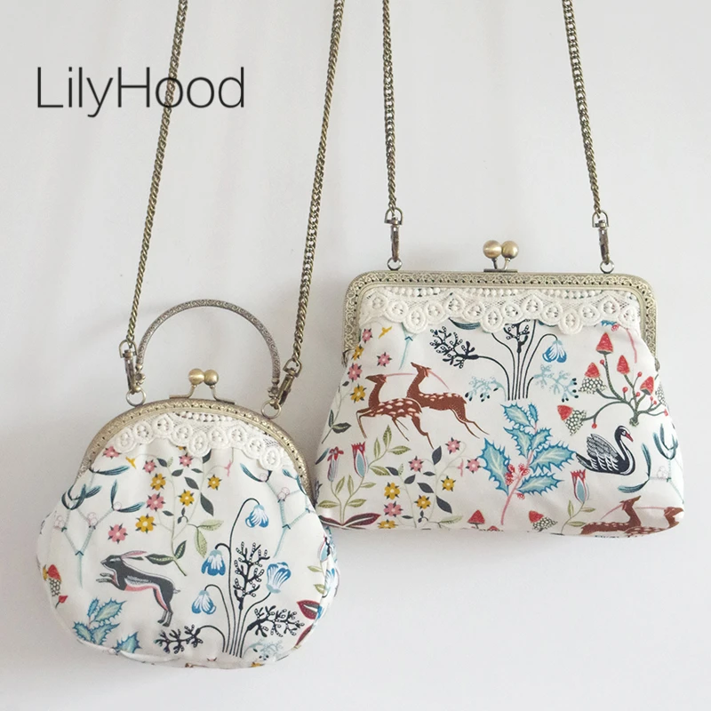 LilyHood ручная работа женская мультяшная печать маленькая сумка на плечо женская кружевная винтажная Милая шикарная тканевая сумка через плечо с цепочкой для сотового телефона