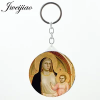 jweijiao virgin mary pictures round makeup mirrors keychains mysterious religious art custom mini compact mirror vm01