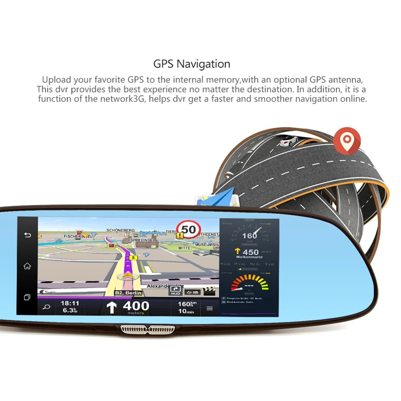 Junsun 7 &quot3 Г Камеры Автомобиля DVR GPS Bluetooth с Двумя Объективами Зеркало Заднего Вида