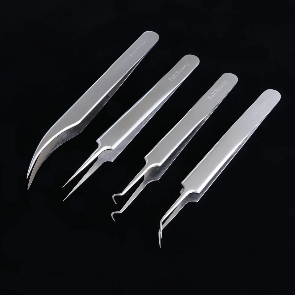 4 шт. пинцеты для наращивания ресниц из нержавеющей стали изогнутые прямые стразы