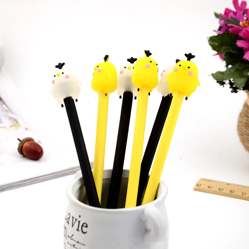 

100 PCS creative cartoon chicken neuter pen black cute student fountain pen South Korea stationery pens for school tools