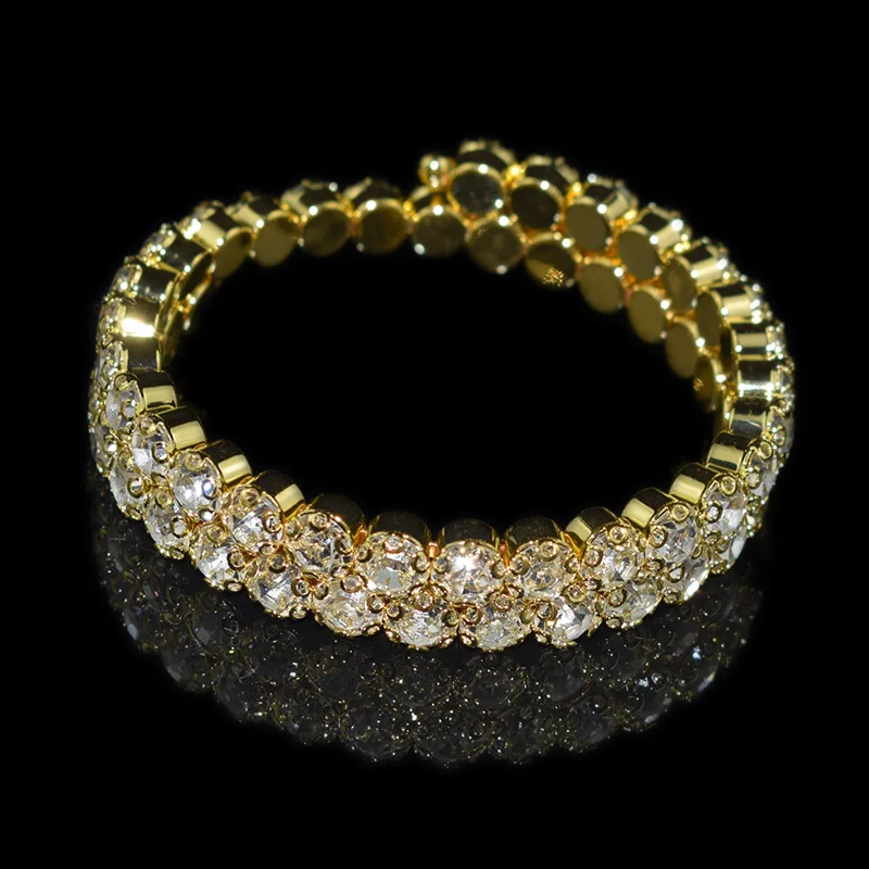 2 rows Gold Модные роскошные женские Многослойные браслеты с кристаллами, стразы, браслеты, регулируемые свадебные браслеты, ювелирные изделия, подарки для девушек - Окраска металла: 2 rows Gold