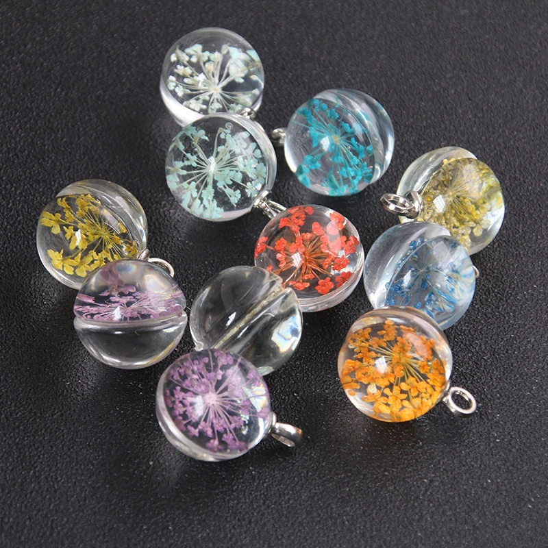 Подвески Круглые стеклянный шарик бусины для ожерелья с засушенными цветами 20 мм