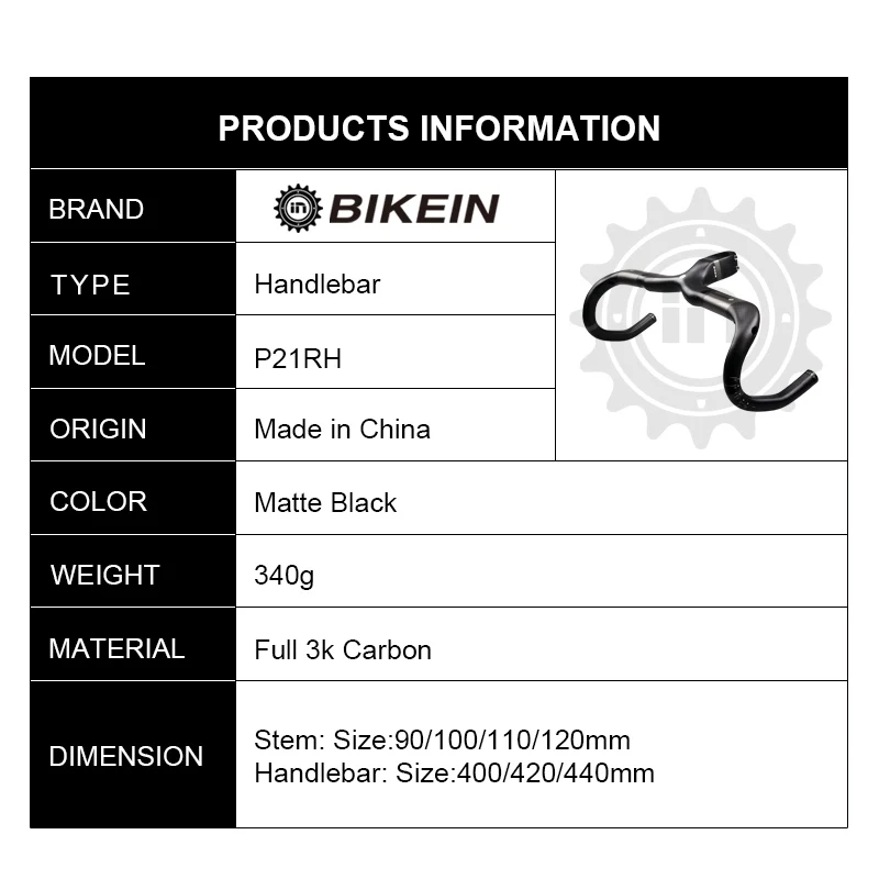 

BIKEIN Full 3k Carbon Fibre Road Bicycle Intergrate Handlebar Matte Black Cycling Road Bike Handlebars With Stem Bike Parts 340g