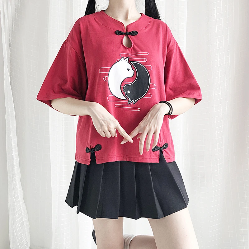 Женская рубашка в стиле японской уличной моды китайском ретро короткая футболка