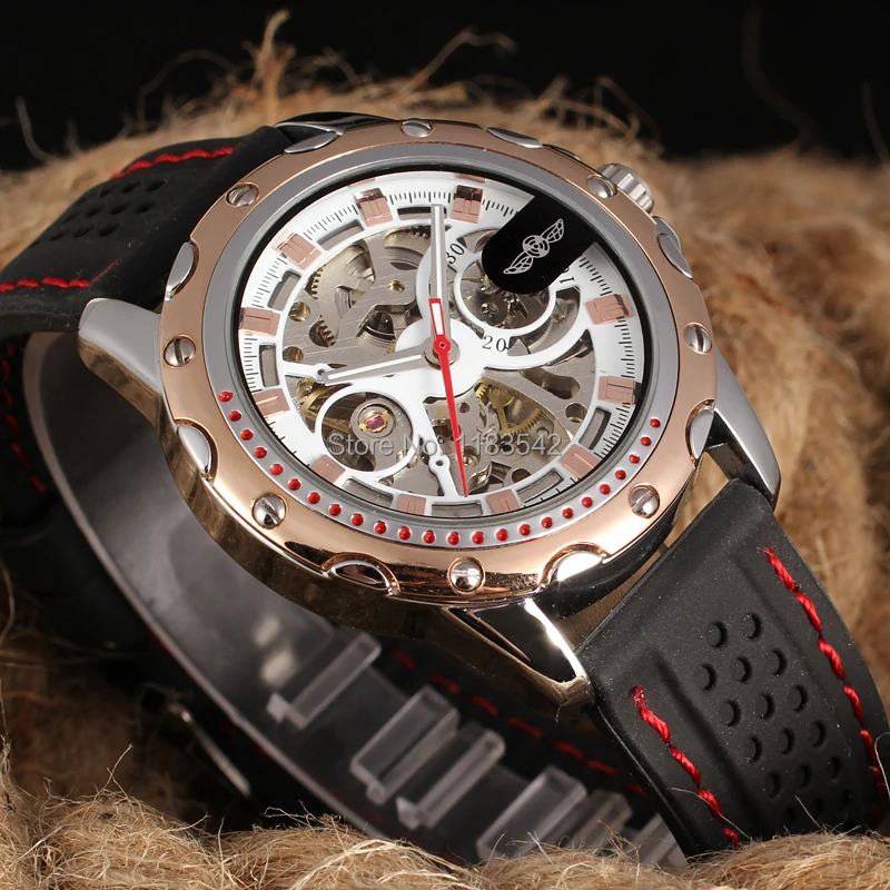 WINNER WRG8027M3T4 Automatic fashion dress wristwatch rose gold watch silicone strap for men hot selling free shipping | Наручные часы
