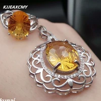 kjjeaxcmy fine jewelry suit ring necklace 925 silver yellow crystal jewelry bride zircon jewelry 2 piece female models