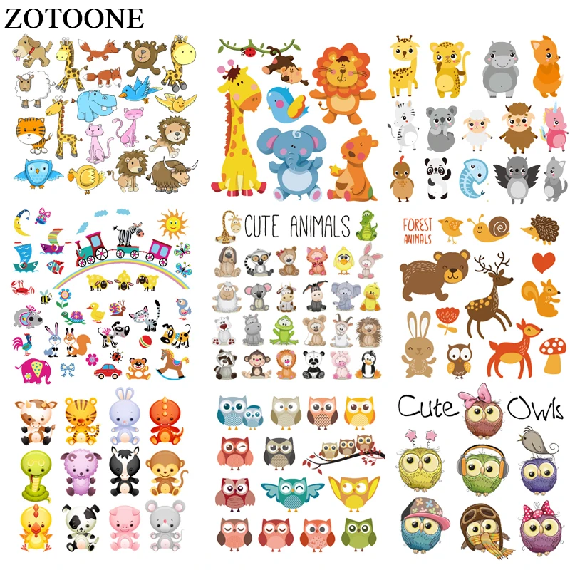 

ZOTOONE Cartoon Animal Patches Set Iron On Transfers For Kids Clothes Diy T-shirt Christmas Gift For Baby Heat Transfer Vinyl E