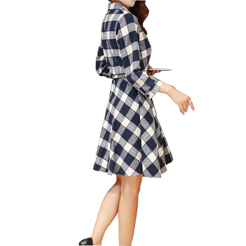 Ретро красный плед блузка рубашка платье Для женщин-лен отложной воротник с