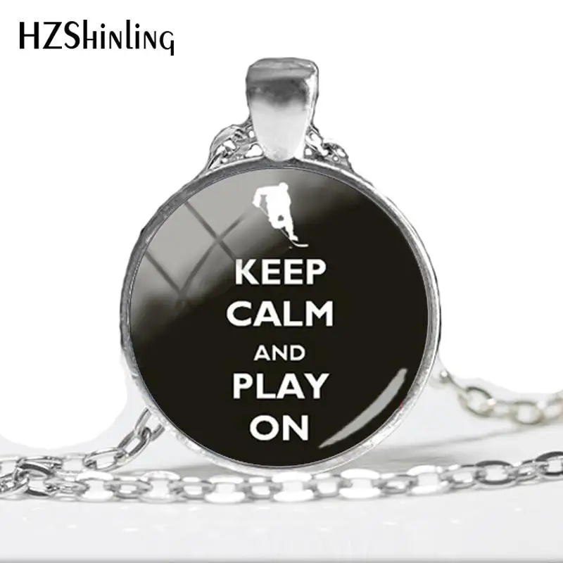 С надписью «Keep Calm And Play кулон, посвященный хоккейной тематике Цепочки и ожерелья спортивные Цитата персонализированные Кулоны из нержавеющей стали круглый Стекло кабошон Цепочки и ожерелья s HZ1