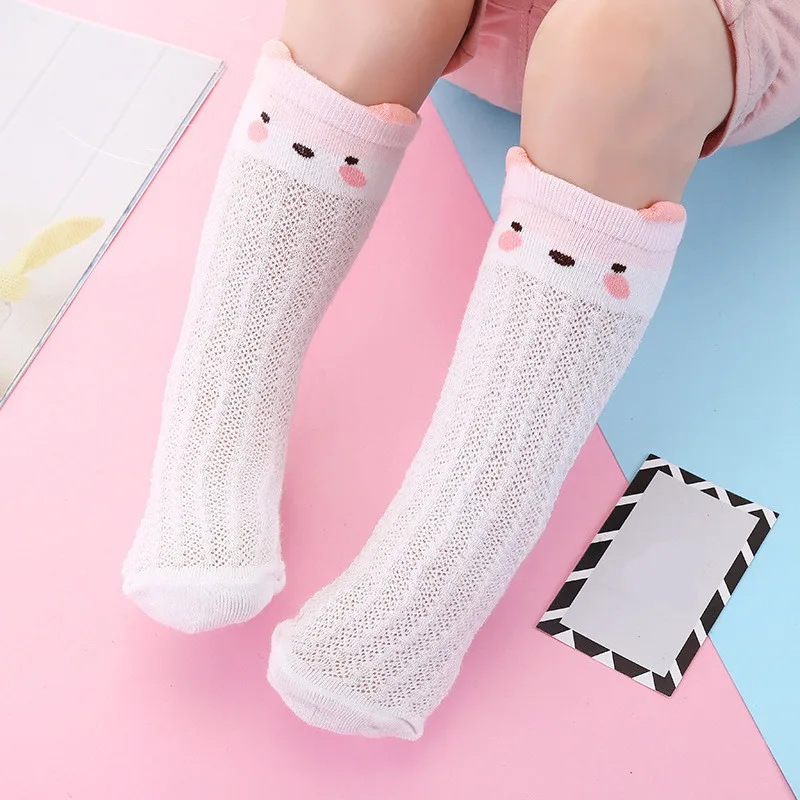 white cat Тонкие сетчатые противомоскитные носки с ушками из мультфильмов мягкие дышащие гольфы для новорожденных хлопковые милые носки на лето и осень - Цвет: white cat