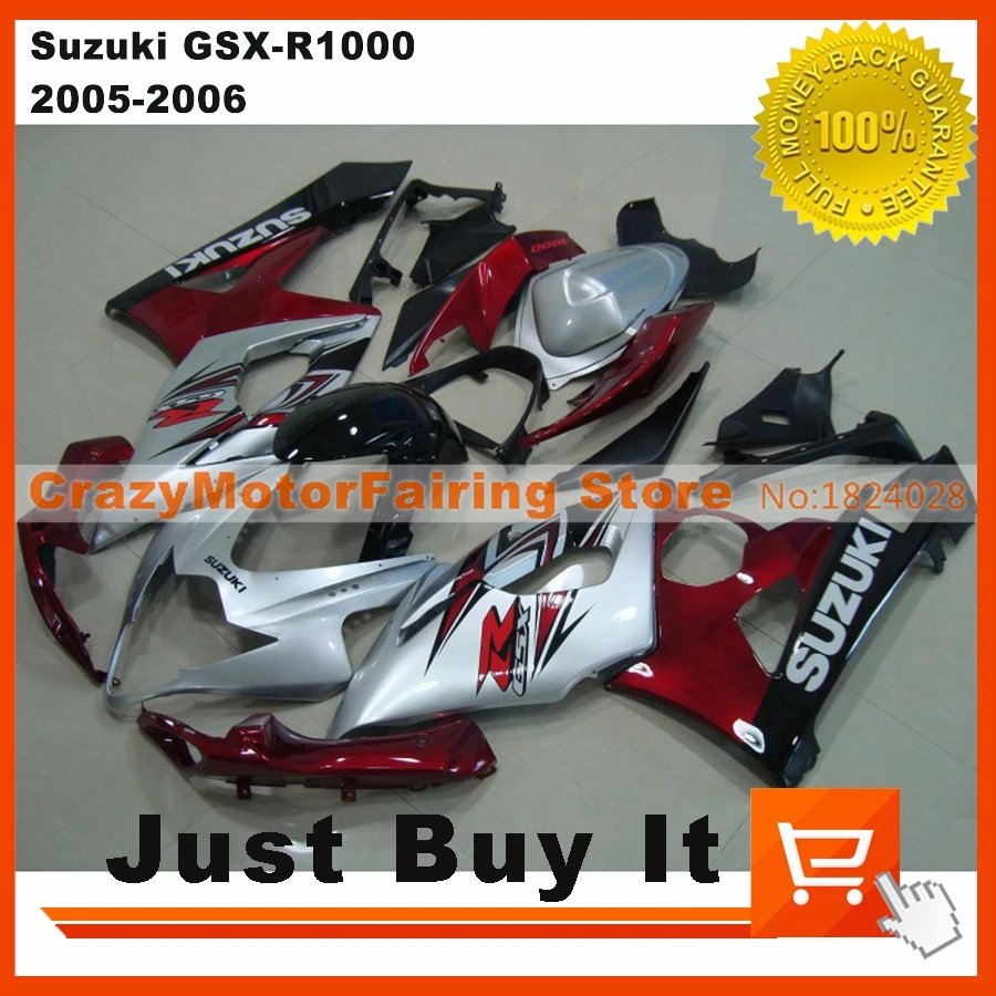 100% Пригодный Для Suzuki GSX R1000 2005 2006 Пользовательские Серебряный Красный Мотоциклов