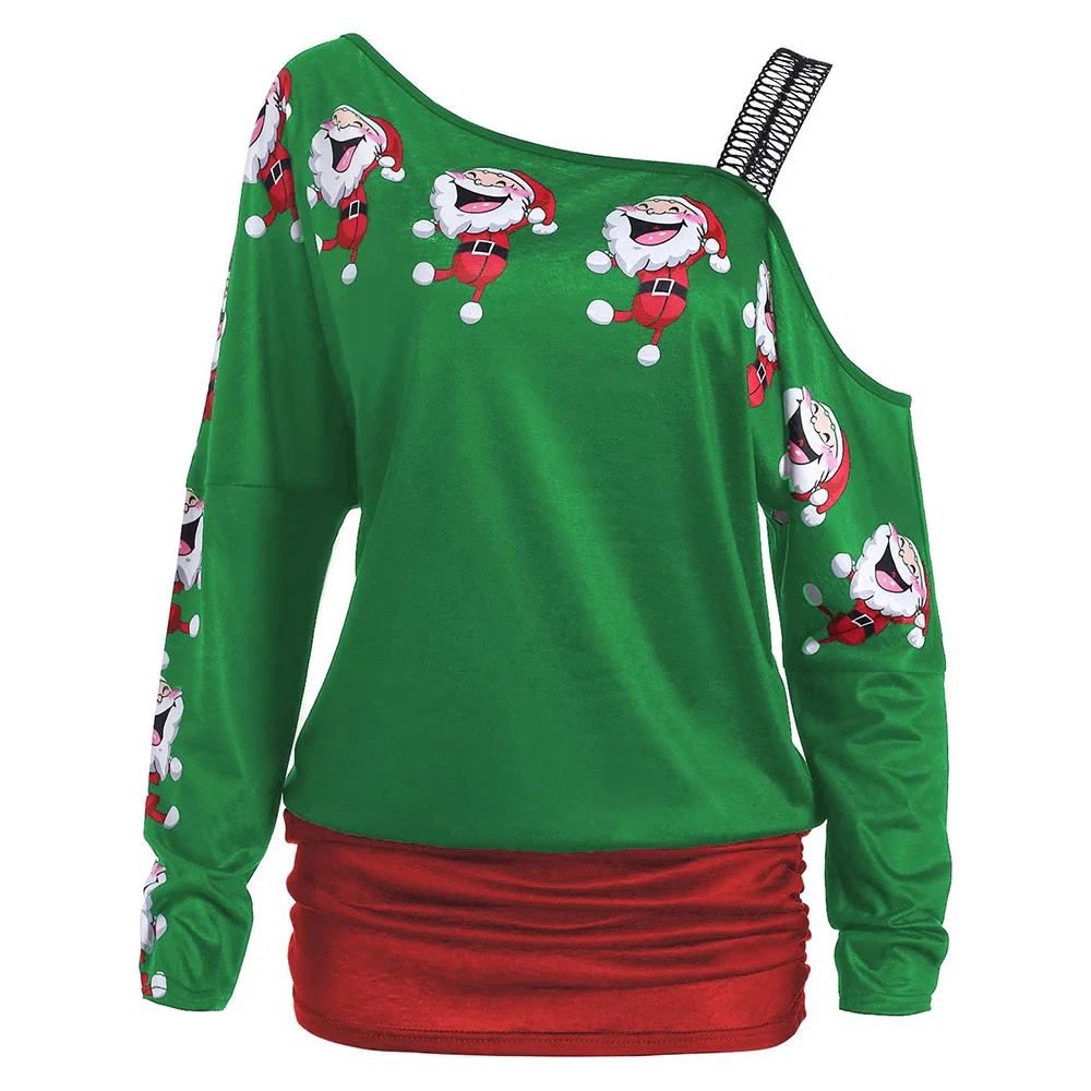 Wipalo Hotsale Cold Shoulder Santa Claus Laugh Print T-Shirt Harajuku Women Merry Christmas Camiseta Mujer From S-2XL | Женская одежда