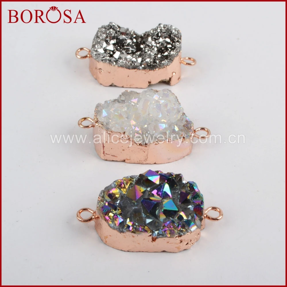 BOROSA 10 шт. розовое Золотая радужная Титан Druzy разъемы Модные Агат Drusy двойной