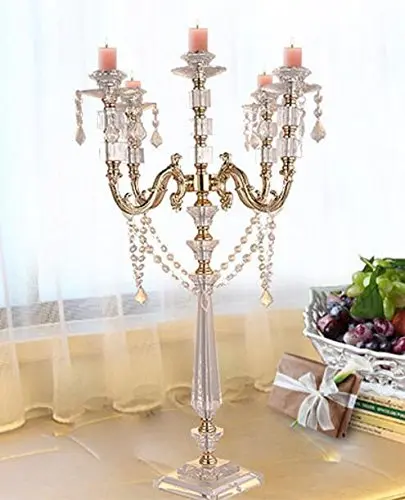 S Gold Candelabra Centerpieces 30.3 Inches Elegant Candlestick With Crystal Pendants Home Decor