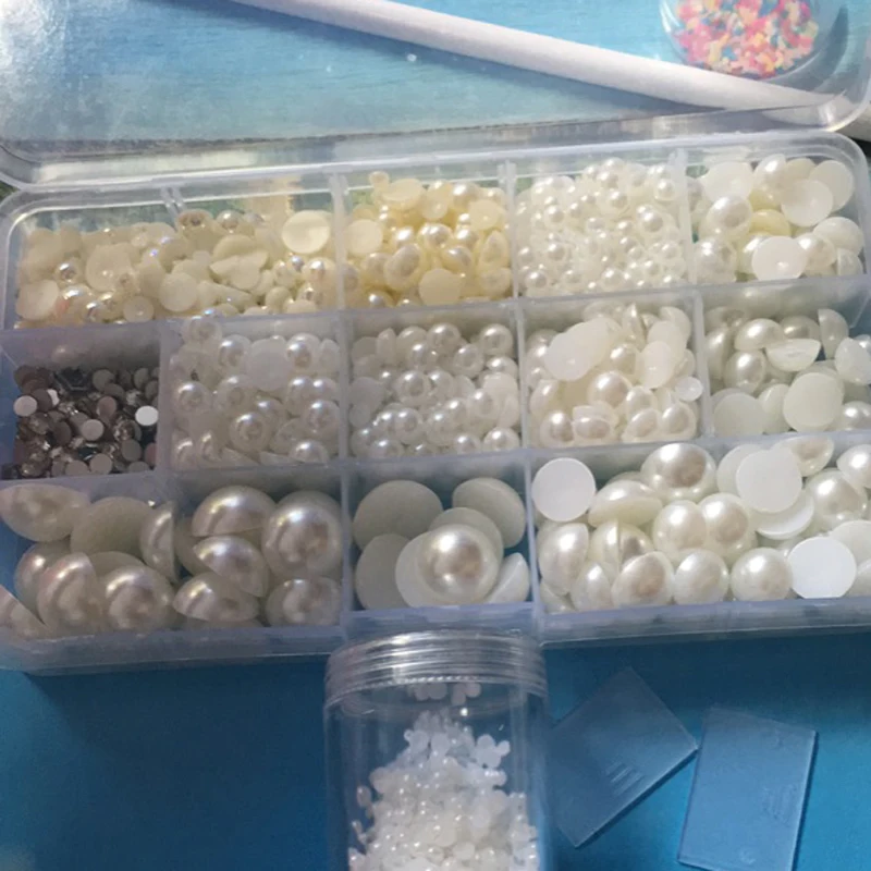 14 размеров 719 Шт Бежевые полужемчужные круглые плоские бусины ABS Artesanato поделки