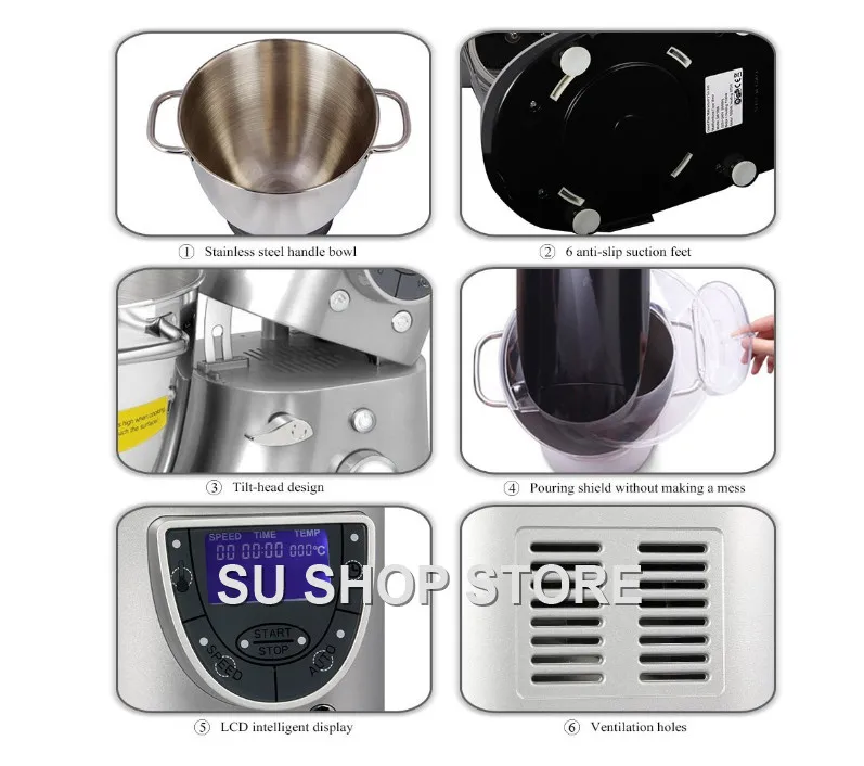 CHEFTRONIC 4 в 1 Многофункциональный кухонный миксер SM-1088, 1000 Вт 7.4QT точный нагрев из нержавеющей миски с мясорубкой B