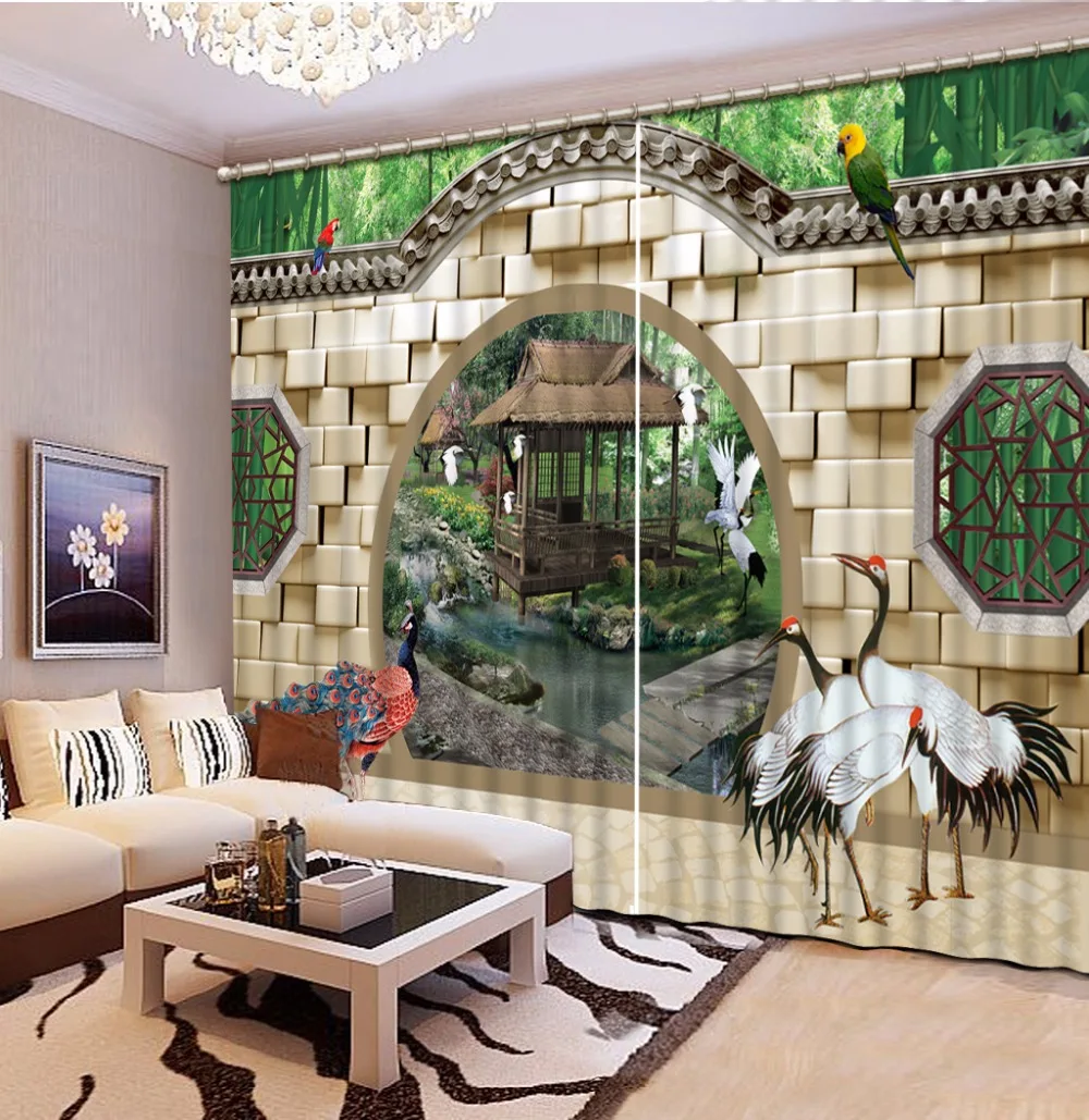 

Fashion Customized Home Bedroom Decoration 3D Curtain Garden Pavilion Scenery Curtains For Blackout Curtains Living Room