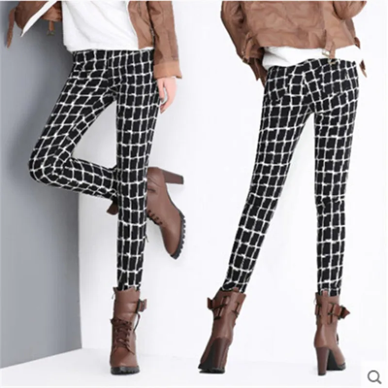 Клетчатые Модные женские осенние брюки 2021 зимние леггинсы Брендовые узкие