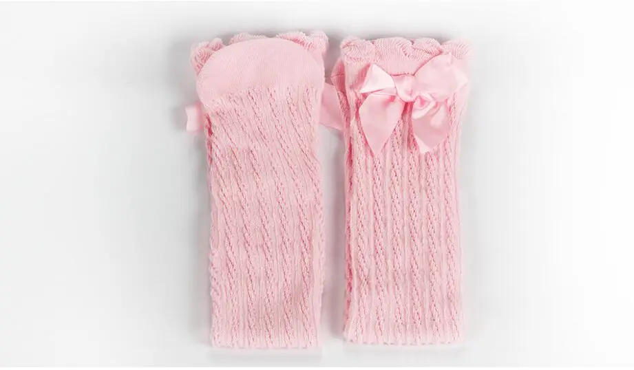 Pink Socks От 2 до 12 лет гольфы для девочек носки для маленьких детей милые однотонные носки принцессы с кружевным галстуком-бабочкой в стиле пэчворк для девочек - Цвет: Pink Socks