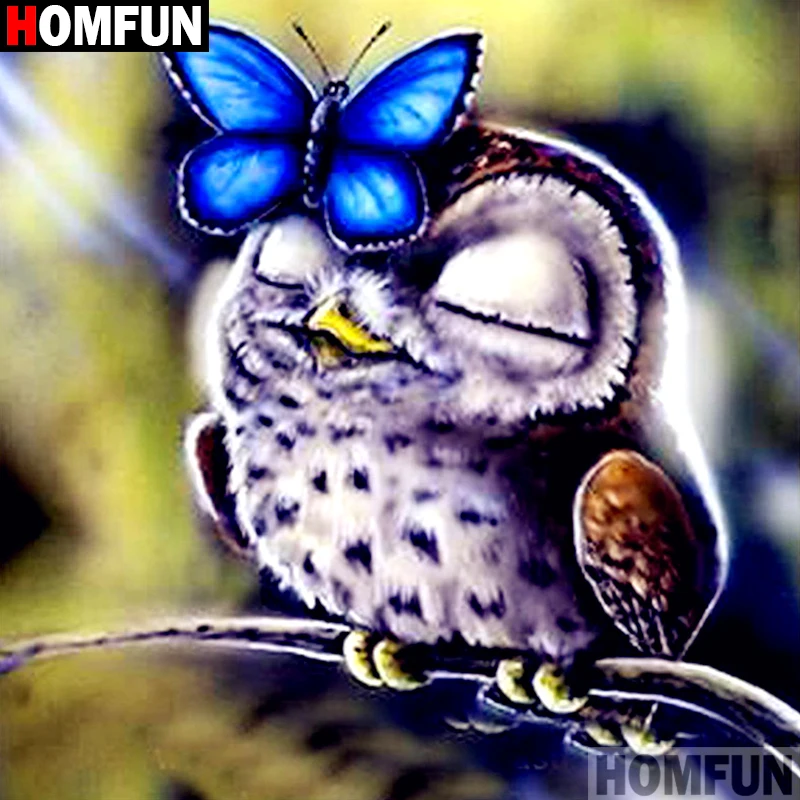 

HOMFUN Full Square/Round Drill 5D DIY Diamond Painting "Cartoon owl butterfly" Embroidery Cross Stitch 5D Home Decor A01829