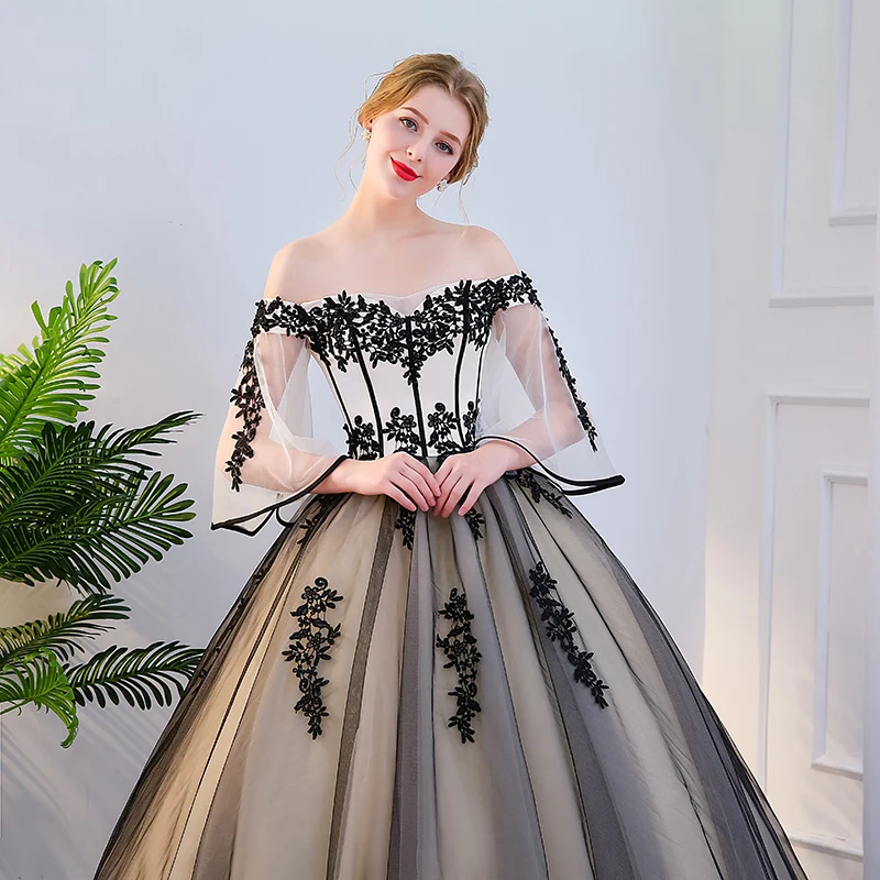 He's Bride Luxury Boat Neck Flare Sleeves Lace Up Back Floor-Length Ball Gown Sexy Wedding Dresses Custom Bridal Dress | Свадьбы и