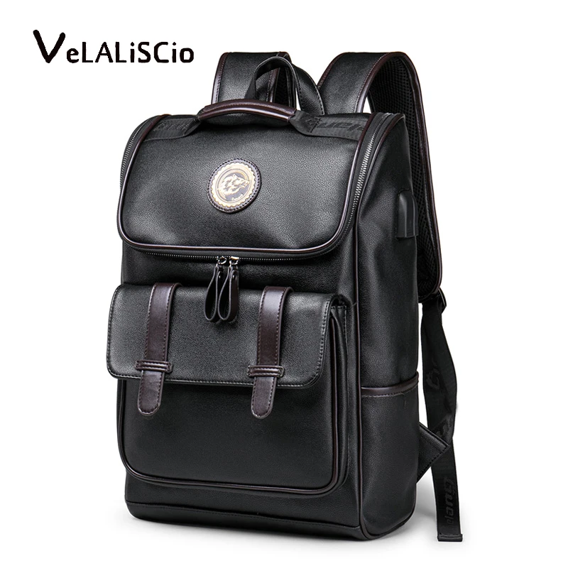 VELALISCIO кожаный рюкзак для ноутбука путешествий 15 дюймов водонепроницаемый USB