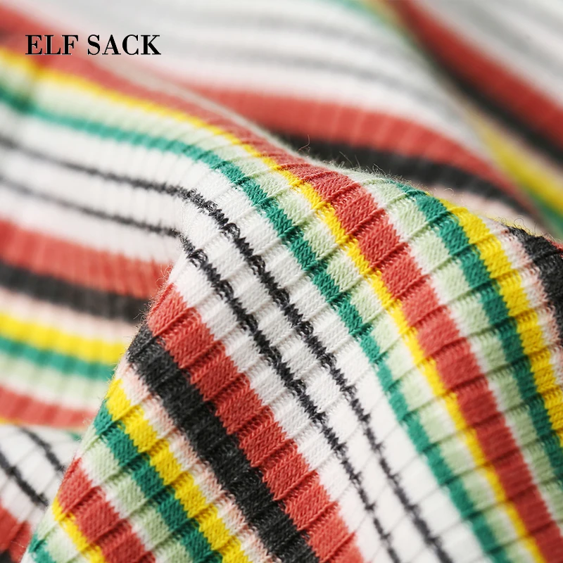 ELFSACK, европейский стиль, новинка, модная женская футболка, повседневная, в полоску, с круглым вырезом, женская футболка, сетка, для девушек, Короткие футболки, милые топы