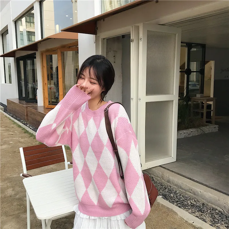 Осенне-зимняя обувь Корейская версия свободные тонкие Круглый воротник пуловер