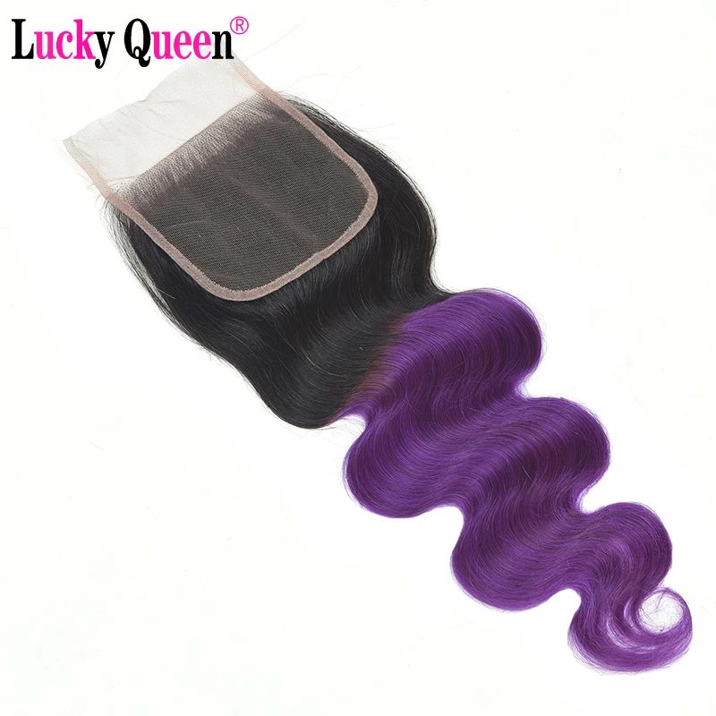 

Lucky Queen 1B/Purple Peruvian Body Wave Hair Bundles With Closure Human Hair 8"-28" Inch Remy Hair Extensions Medium Ratio