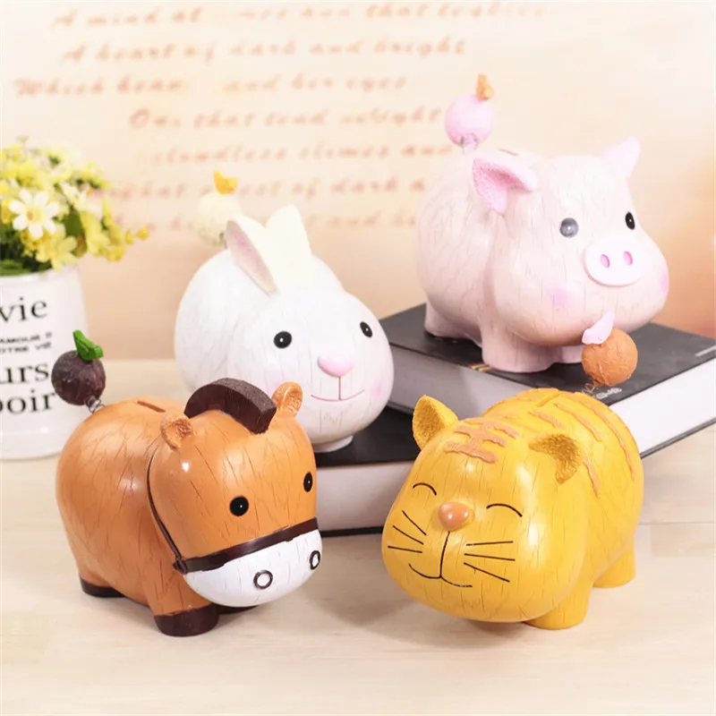

Resin Rabbit Panda Money Box Cartoon Tiger Piggy Saving Bank Cute Pig Figures Figurines Animal Buffalo Coin Box Home Decoration