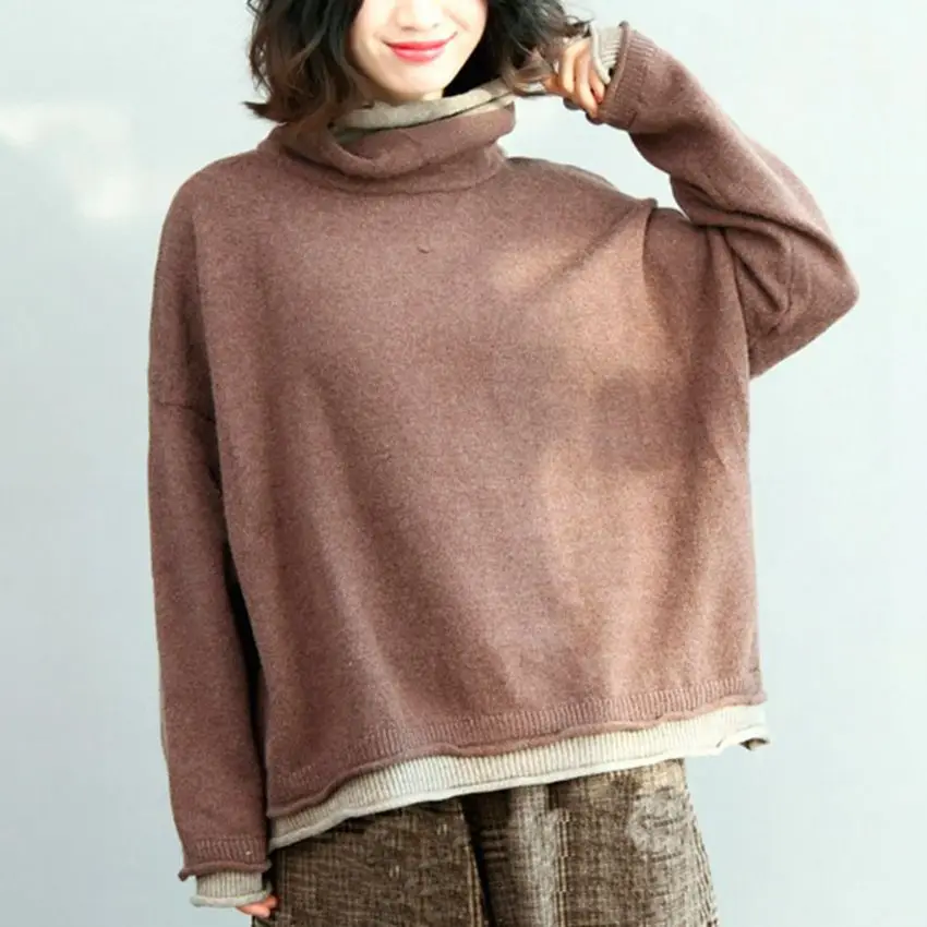 

Mferlier Women Winter Sweater Turtleneck Lady Female Tops Oversized Korean Women Sweaters and Pullovers Batwing Sleeve Top