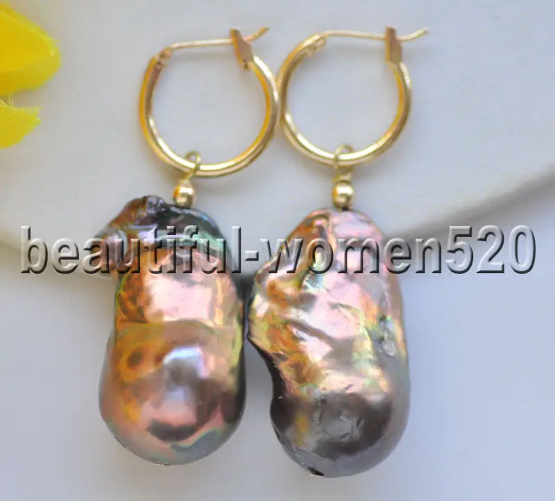 

Z8852 Lustre 30mm Brown-Black Baroque Keshi Pearl Dangle Earrings