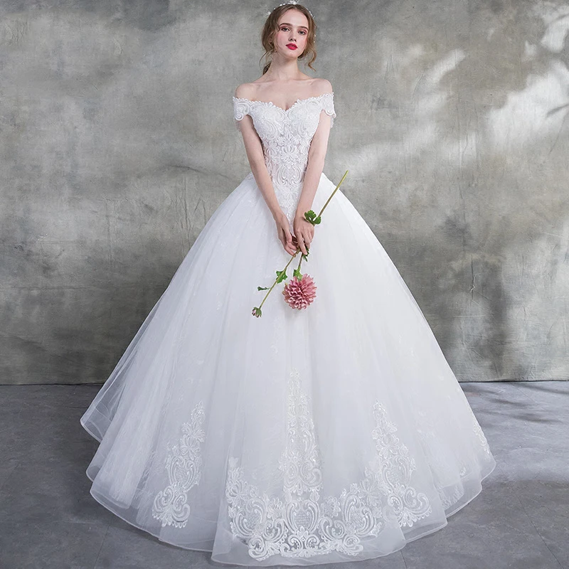 Женское кружевное свадебное платье It's Bride элегантное бальное до пола с вырезом