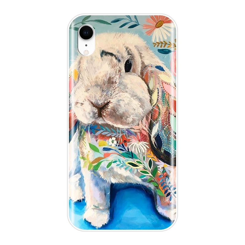 Мягкая задняя крышка Art Rabbit Cat Elephant для Apple iPhone X XR XS MAX 8 7 6 S силиконовый чехол