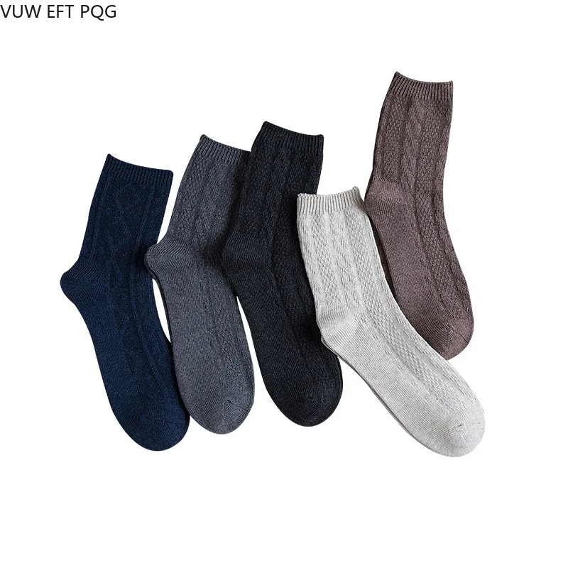 5 Pairs Lot Men's Socks Business Solid Color Twist Knit Fabric Cotton Breathable High Quality