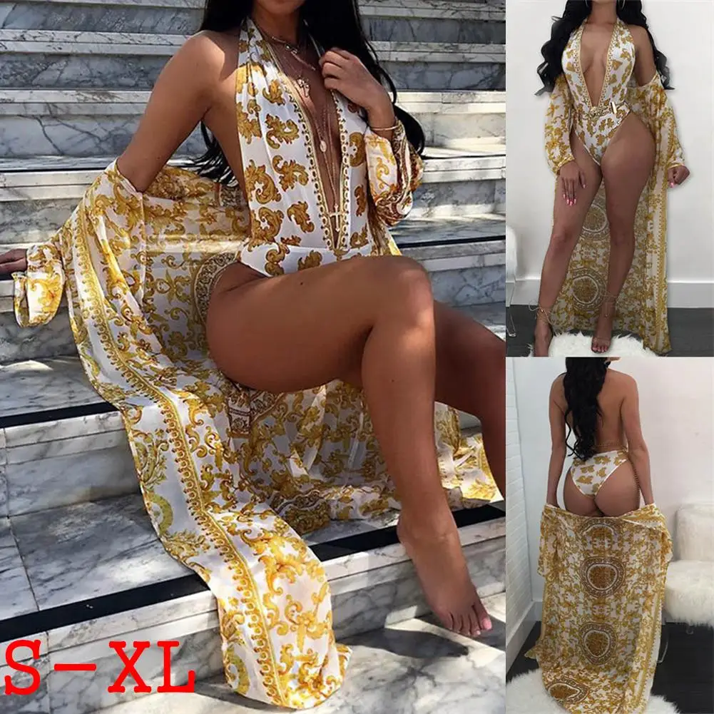 Женское сексуальное длинное пляжное платье 2018 Раздельный купальник из двух