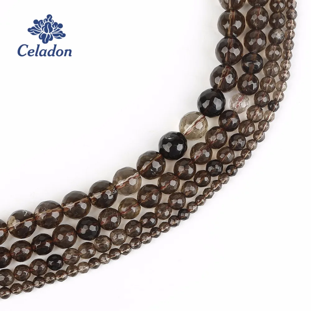 Оптовая продажа бусины из натурального камня гладкий дымчатый черный кварц