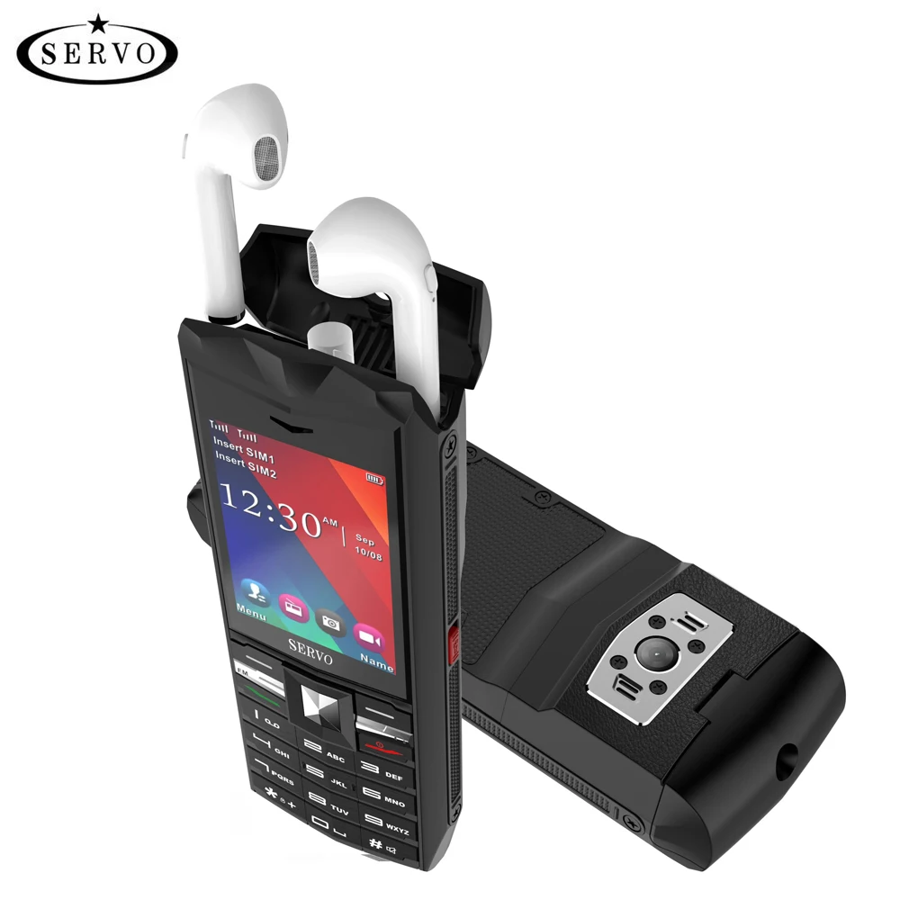 

Original SERVO R26 2.4" Mobile Phone with TWS 5.0 Bluetooth wireless headphone 3000mAh Power Bank GSM GPRS 2 SIM Card Cellphones