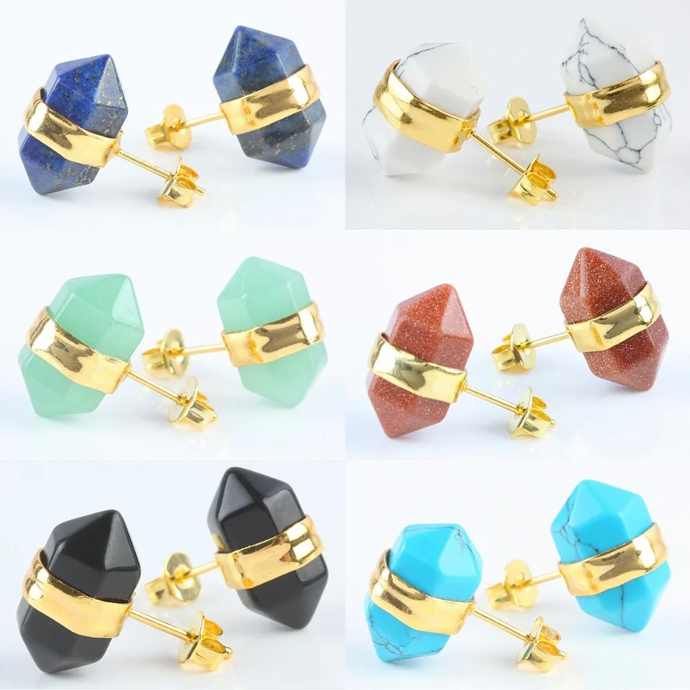 

TUMBEELLUWA Gem stone Prism Beads Healing Chakra Stud Earrings Jewelry For Women