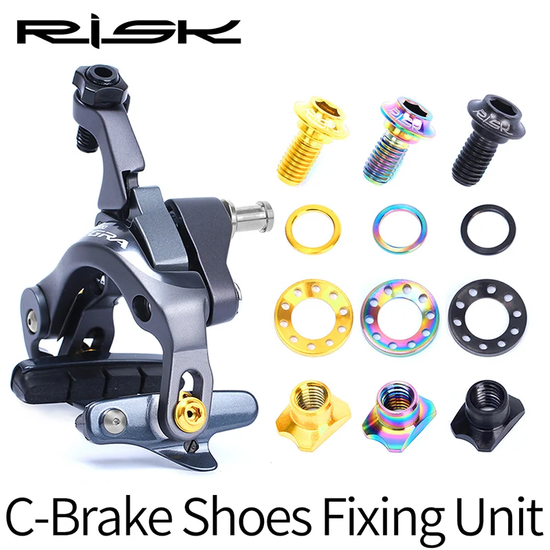 

RISK 16pcs/set Titanium Alloy Bicycle V/C Brake Block Fixed Screw Kit Road Cycling Brake Blots Nut Gasket Bike Parts Black
