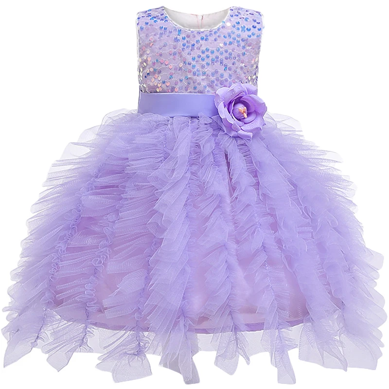 Purple Новинка года; платье с цветочным рисунком для маленьких девочек; одежда для дня рождения; платья для свадебной вечеринки; детская одежда принцессы на Рождество - Цвет: Purple