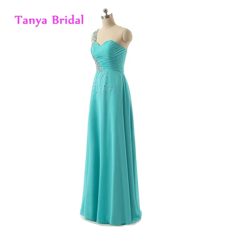 Одно плечо бирюзовое платье для подружки неветы vestido turquesa Бисер кристаллы
