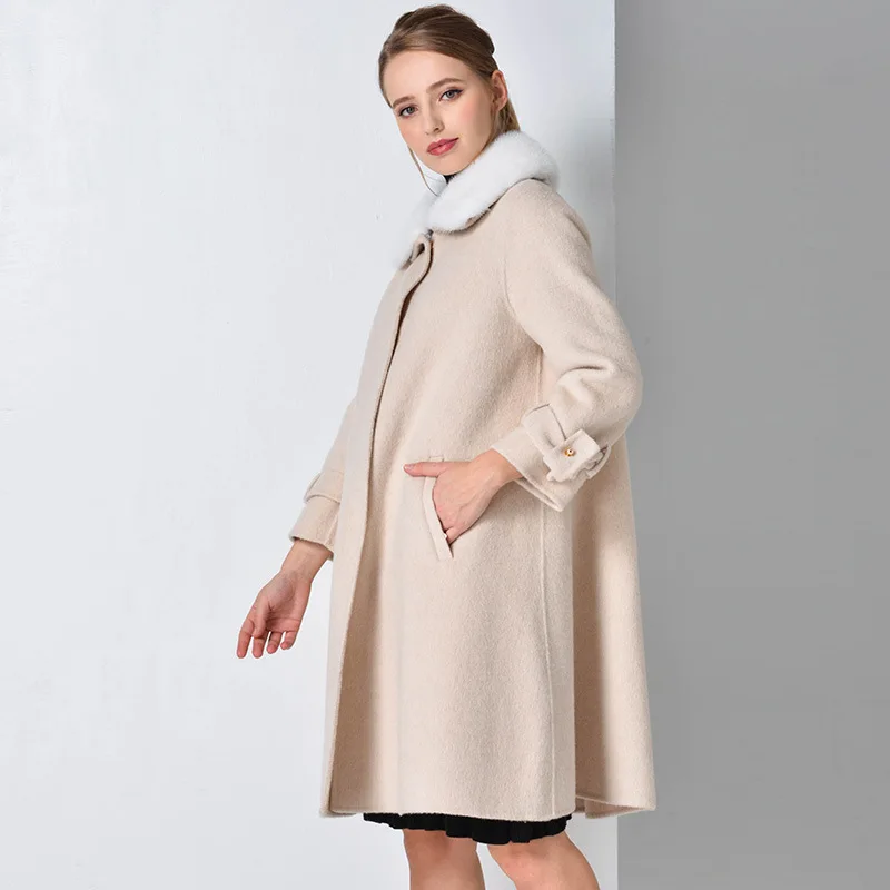 2018 зимнее женское пальто шерстяное с отворотом двустороннее кашемировое