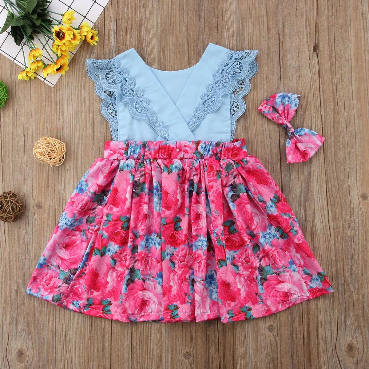 Летнее кружевное платье комбинезон с цветочным принтом|Сочетающаяся одежда для