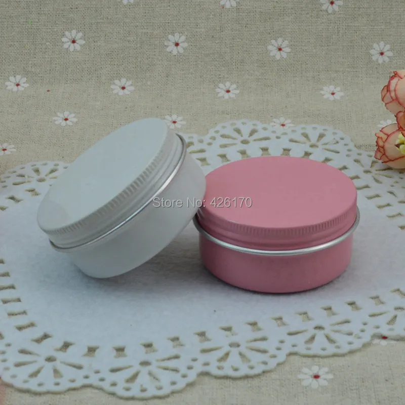 50g Aluminum Cosmetic Jar Container Screw Thread 100pcs/lot Pink/White 50ml Makeup Container Factory Wholesale Free Shipping
