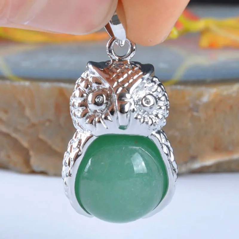 Натуральный зеленый авантюрин бижутерия с подвеской в виде совы S952|gem pendant|green