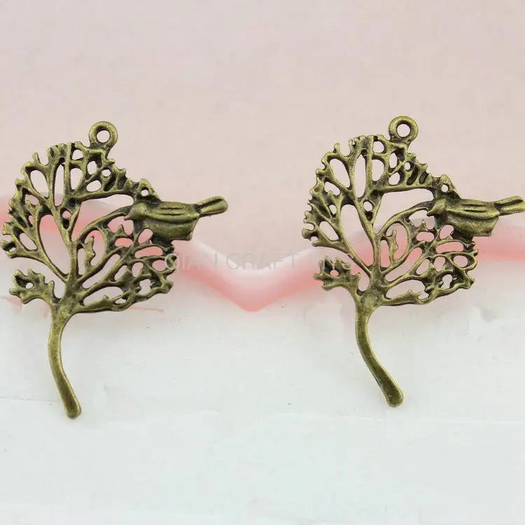 

100pcs bird on tree love of nature wish antique bronze zinc alloy retro brass charm drops for diy necklace 46*36mm AY0285