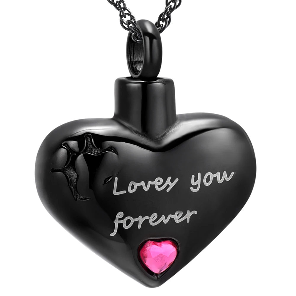 

2018 New Arrive Heart Memorial Jewelry Red Crystal Urn Pendant Engrave love you Forever Stainless Steel Creamtion Jewelry