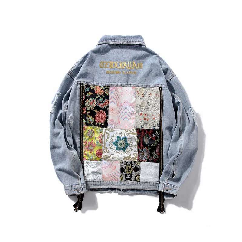 2019 Spring Denim Embroidery Jacket Women Holes Patch Designs BF Style Jackets Spliced Jean | Женская одежда